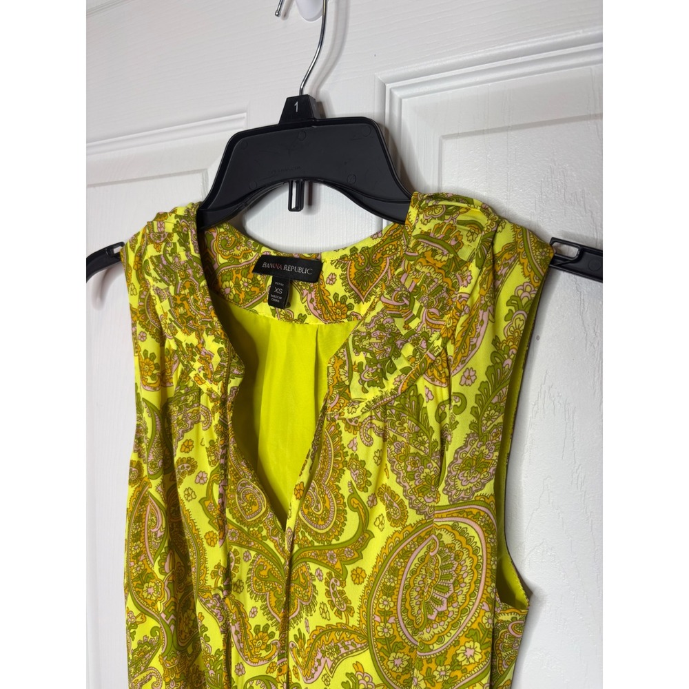 Banana Republic Dress Paisley Yellow Sleeveless Ruffle Boho Petite XS - Picture 4 of 8